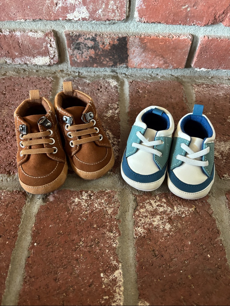 Brown Suede & Blue Accent Shoe Set - Casual Pre-Walker Soft Sole Baby Boy 0-6mo